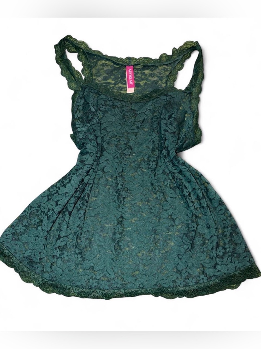 Adore Me green lace tank top with floral design